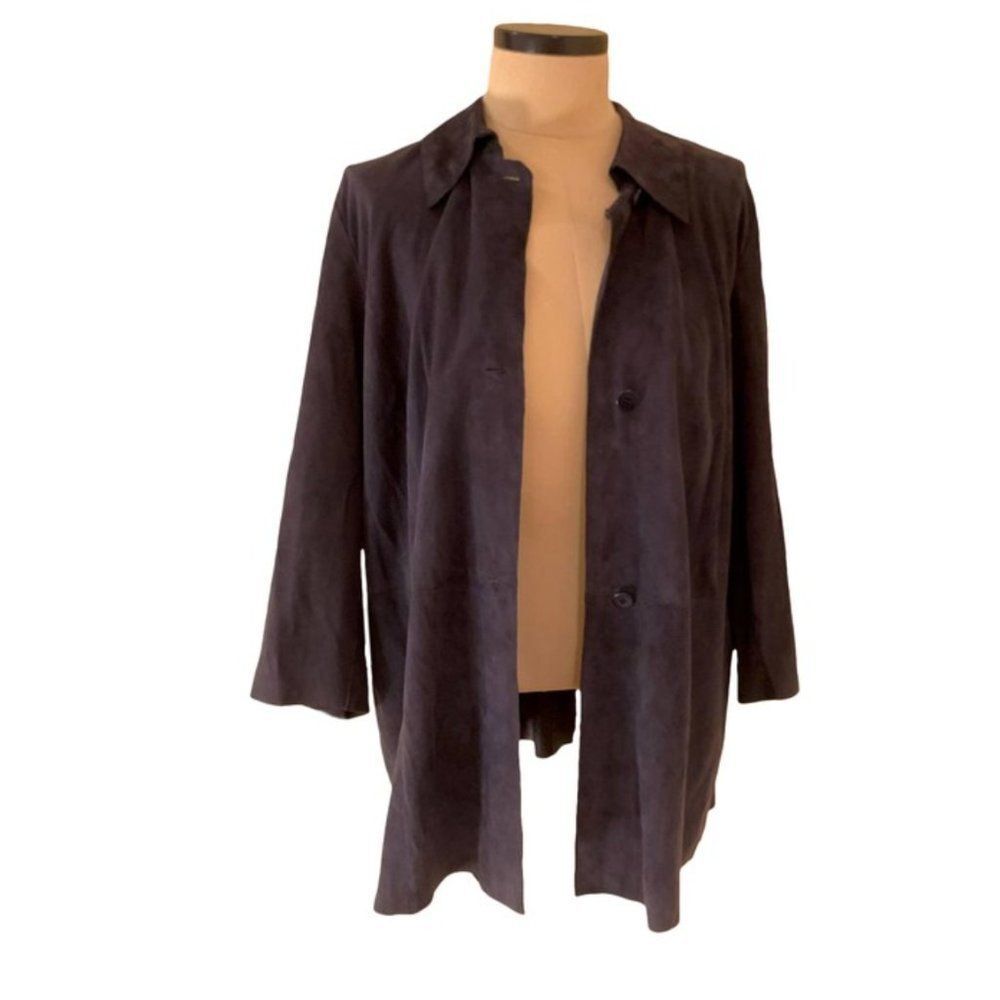 Marina Rinaldi Kid Leather Button Down Jacket XL Topcoat